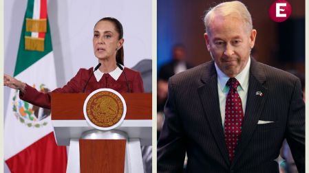 Collage de la Presidenta de México, Claudia Sheinbaum, y el embajador de Estados Unidos, Ronald Douglas Johnson, durante las declaraciones sobre el respeto a la soberanía nacional.